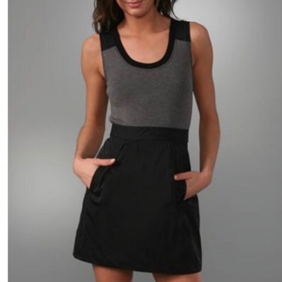 Theory Dresses & Skirts - Theory Womens Mixed Media Sleeveless Mini Dress Grey Black Size 10 Pockets Zip